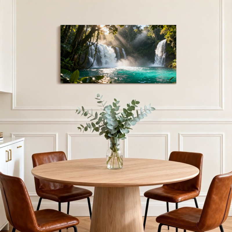 Paysage et nature, cascades ensoleillées dans un paradis luxuriant, H 24 po x l 48 po