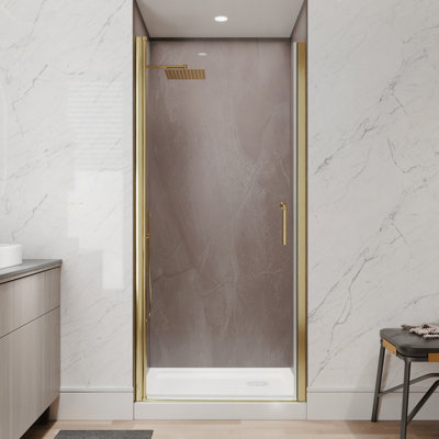 Porte de douche sans cadre l 34-36 "x H 72", portes de douche en verre transparent 1/4 "en or brossé, porte de douche