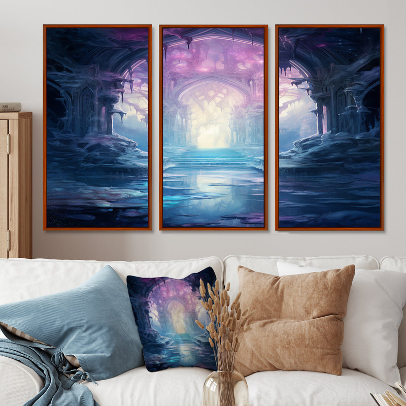 Sverre - ensemble d'art mural abstrait paysage, H 28 po x l 36 po x P 1 po, Cadre flottant brun
