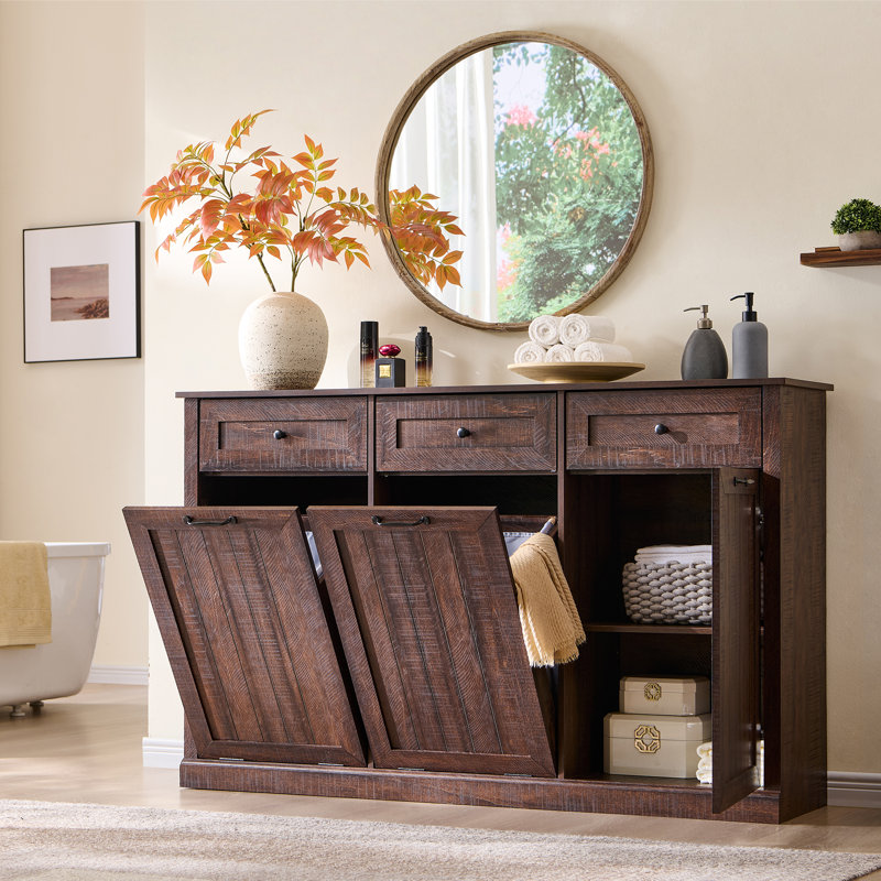 Armoire à linge triple inclinable, armoire à linge de ferme de 20 gallons avec tiroir et tablette réglable, armoires à poubelle cachées avec panier à linge