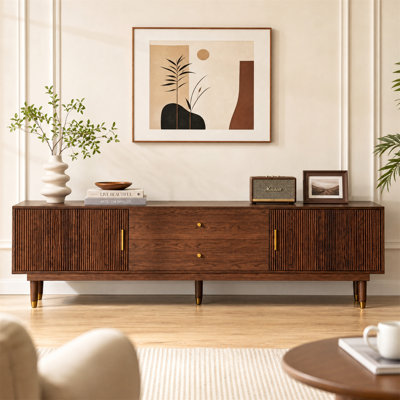 78.7" Mid-Century Modern TV Stand with Fluted Doors,  for TVs up to 85", Walnut