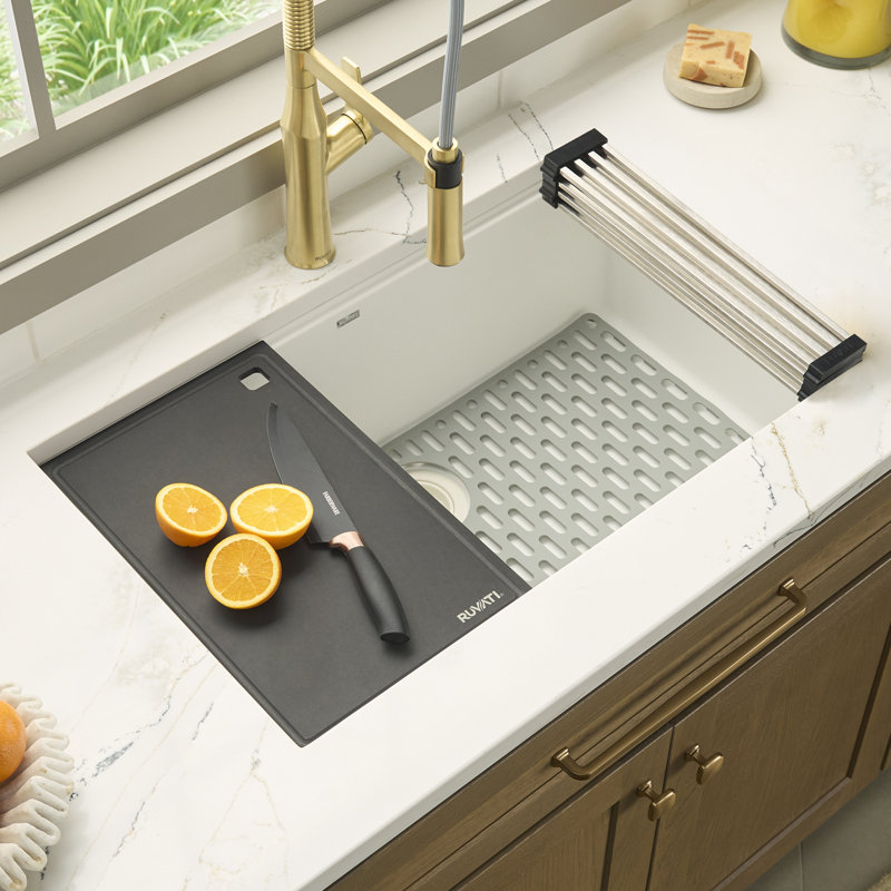 Ruvati 33-inch Undermount Workstation Granite Composite Kitchen Sink, Urban Gray