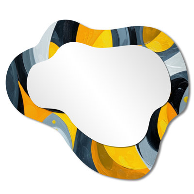 Yellow And Grey Urban Jazz Note I - Abstract Still Lifes Asymmetrical Wall Mirror, Modern Vanity Mirror, Printed on Metal