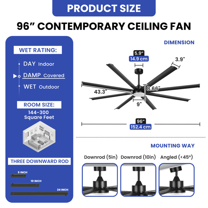 Solida 96'' Ceiling Fan with LED Lights