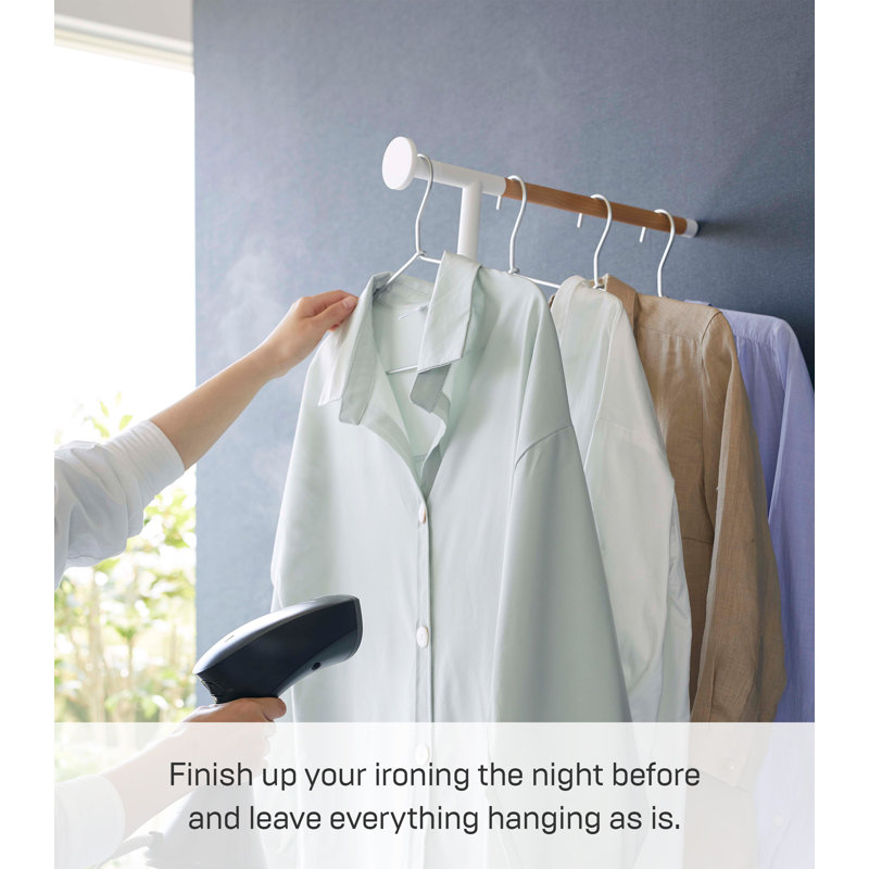 White Steel and Wood Leaning Clothes Hanger