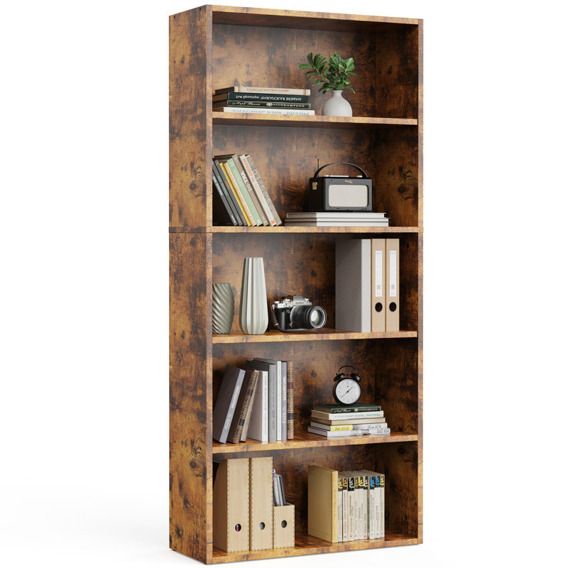 Bibliothèque industrielle 5 tablettes, H 53 po x l 23,8 po x P 9,2 po, Brun