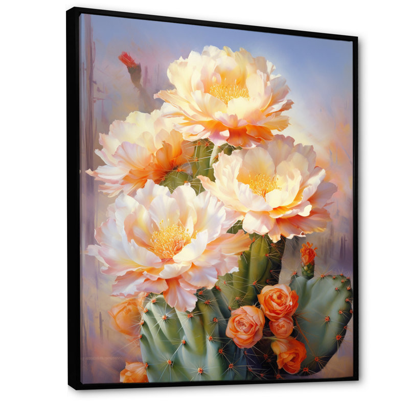 Yuna, rose, vert, cactus, impression romantique IV, H 32 po x l 16 po x P 1 po, Cadre flottant noir