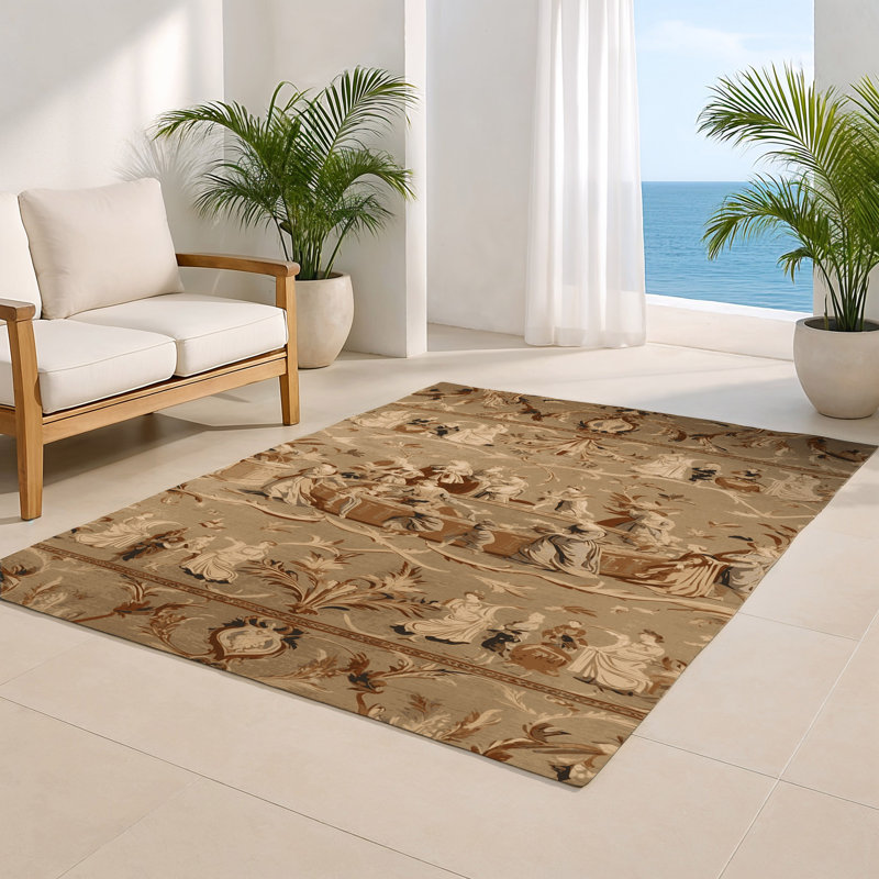 French Brown Indoor and Outdoor Area Rug, Rectangle 4' x 6'