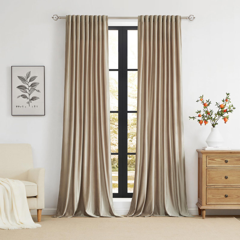 Rideaux 100% occultant en velours beige champagne, ensemble de 2 rideaux doublés avec passe-tringle