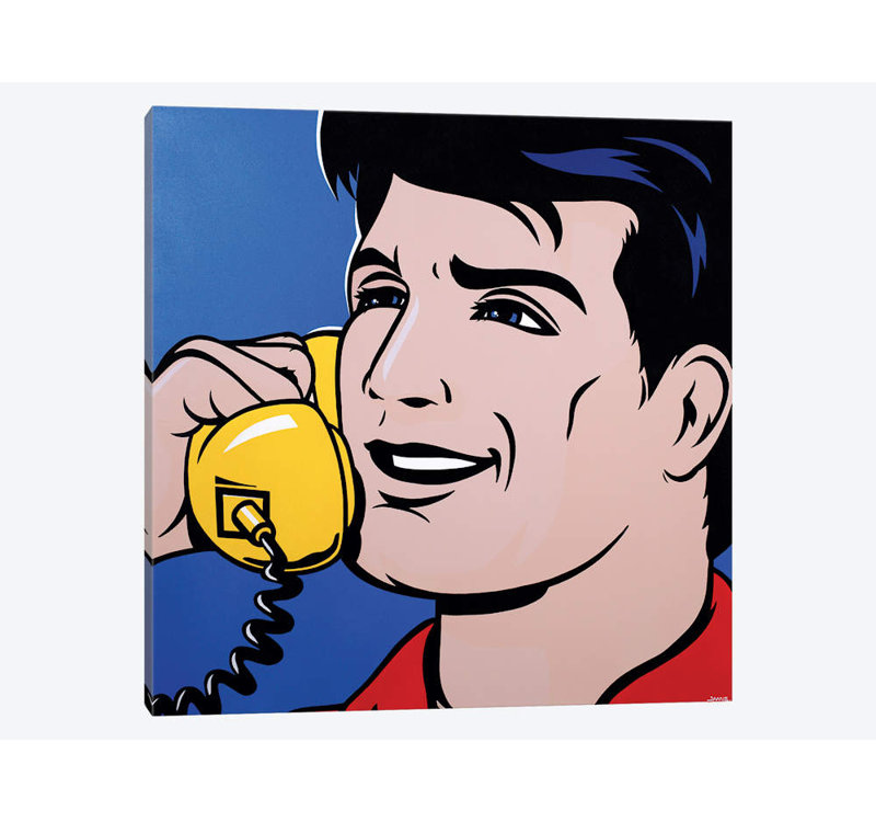 « man on phone », impression sur toile, H 18 po x l 18 po x P 1,5 po, Pas de tapis, Toile tendue