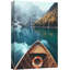 "Peaceful Boat On Alpine Lake Mountain Reflections And Clear Waters Photographie Nature Landscape" sur toile-99543677