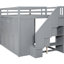 Lit mezzanine gris avec de nombreux espaces de rangement: armoires, armoires, tiroirs pour la chambre à coucher