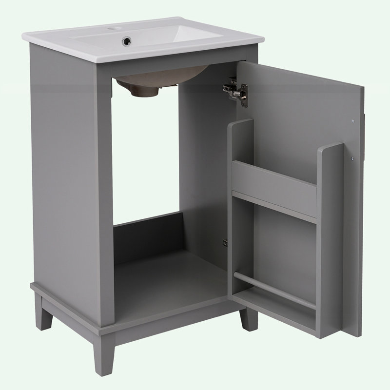 Petit meuble-lavabo moderne avec lavabo en céramique, Gris
