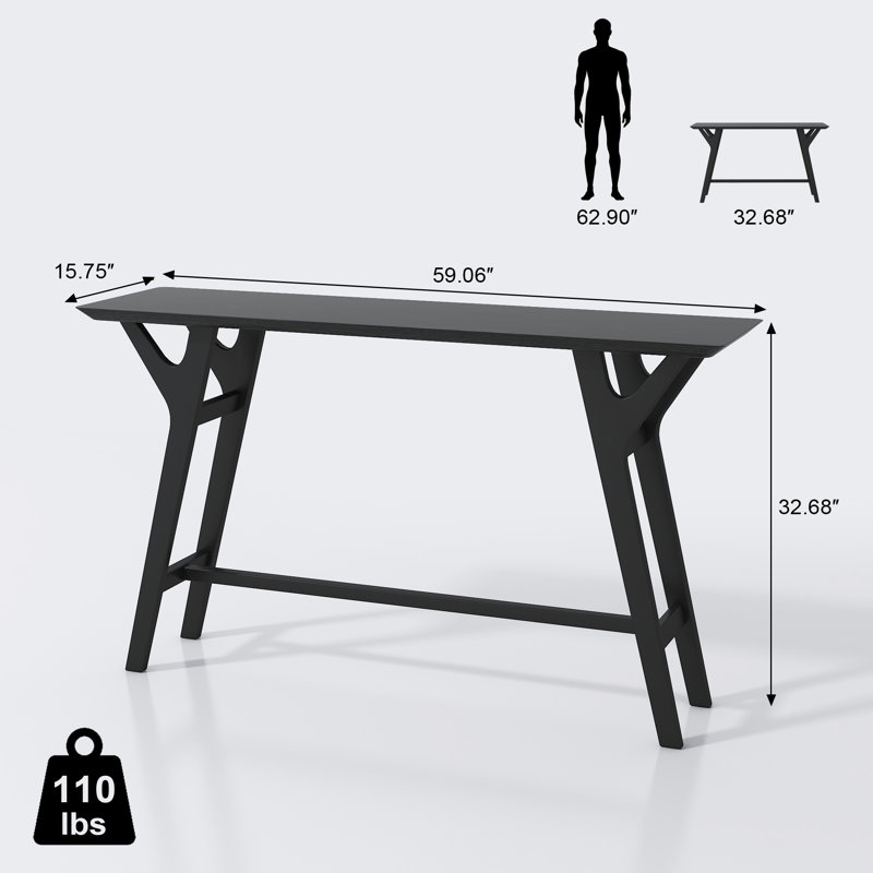 Table d'entrée de 59,06 po pour le salon, console étroite avec pieds en bois massif