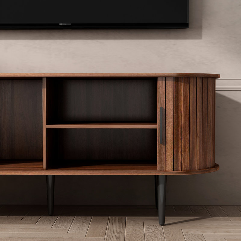 TV Stand, 55" Modern TV Console Table with Storage Compartment and Sliding Door, 21.65" H x 47" W x 15.75" D