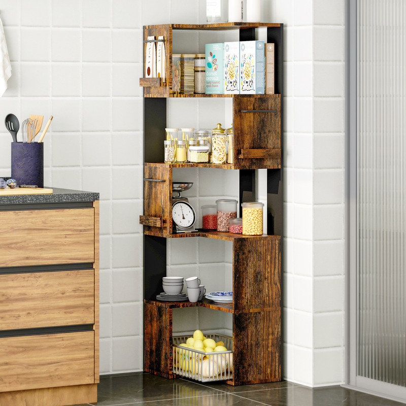 Tablette d'angle moderne 63 po avec 5 niveaux, armoire de rangement pour la cuisine, le salon et la chambre à coucher