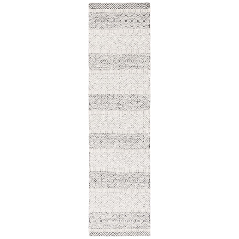 Martha Stewart 9606 Hand Loomed Wool/Cotton Geometric Rug in Ivory/Gray, Runner 2'3" x 9'