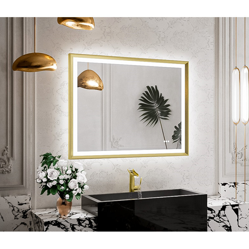 Miroir de salle de bain à DEL New Rockford, 40 po x 32 po, Argent, Rectangulaire