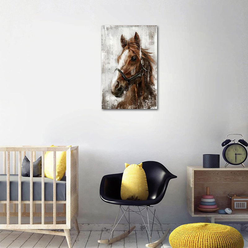 Vintage Horse Canvas Wall Art Brown Horse Canvas Pictures Wall Decor Farmhouse Animals Painting Rustic Artwork Prints Living Room Bedroom Bathroom Office Home Wall Decoration 12" X 16"
