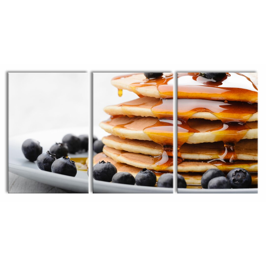 3-tlg. Leinwandbilder-Set Pancakes with Syrup and Blueberries