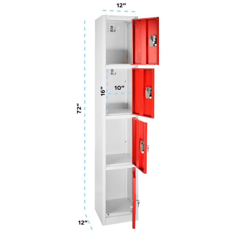 AdirOffice 72" Red Steel 4-Tier Key Lock Storage Locker Set