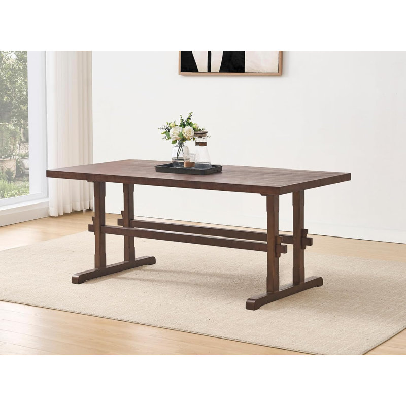 69''  Mid-Century Modern Farmhouse Solid Wood Dining Table For 6-8 People, Natural