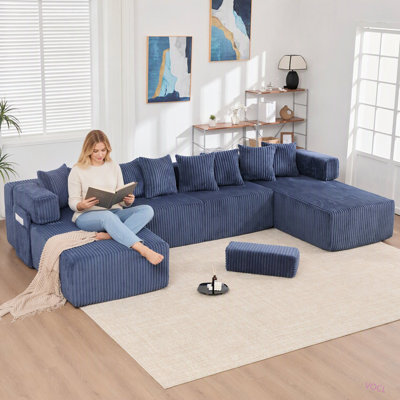 146" U Shaped Sectional sofa, 5 Seats Convertible Sleeper Couch& L-shaped, 8 Pillows, Free Combination, DIY sofa, Magazine bag, Corduroy
