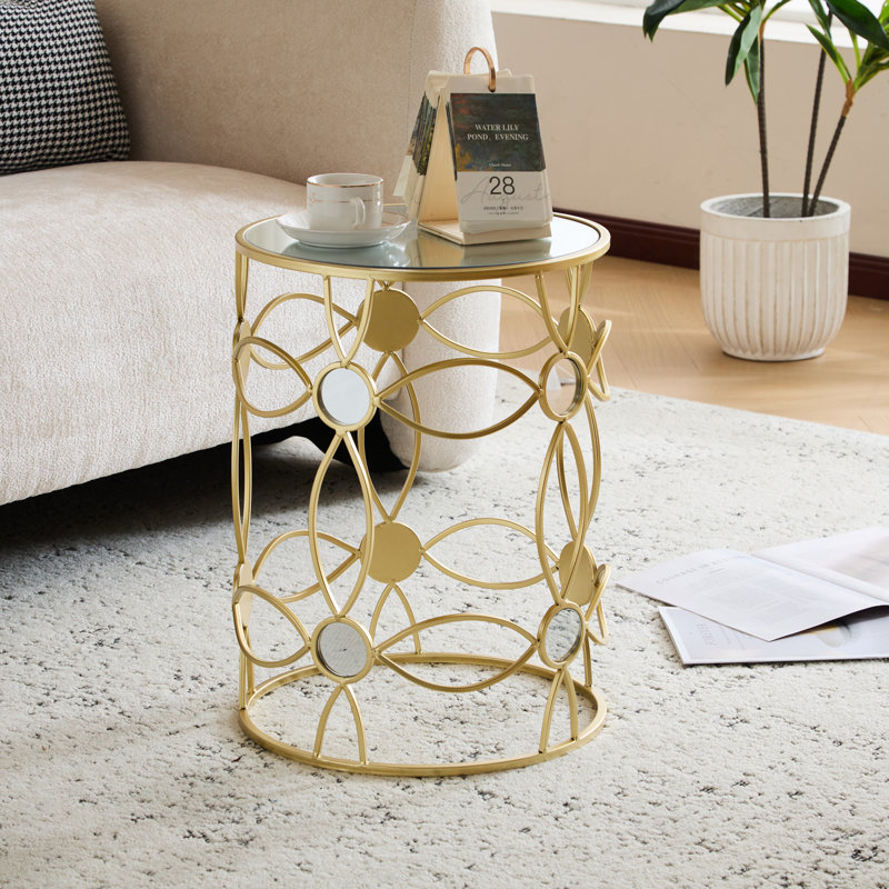 Cadre de table d'appoint moderne en métal + plateau miroir