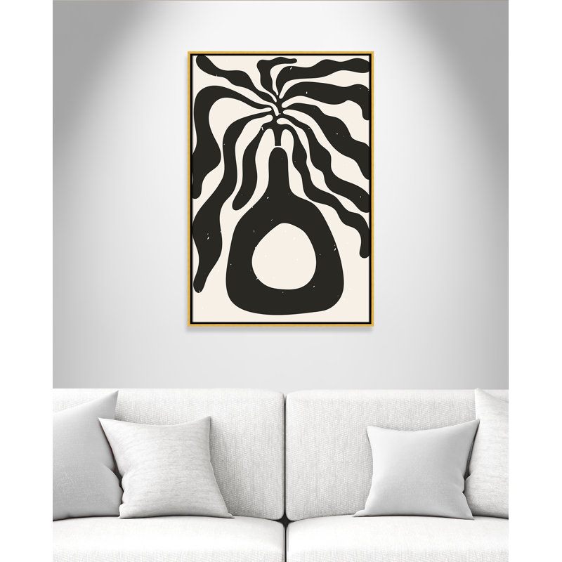 «Henri Matisse», reproduction d'algues noires par Stanley, L 25,5 po x H 37,5 po, Toile avec cadre, Flotteur doré