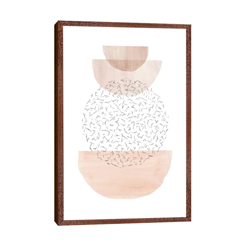 Abstract Geometric Shapes III - Painting on Canvas, 101.6cm H x 66.04cm W x 3.81cm D, Classic Brown Wood Framed
