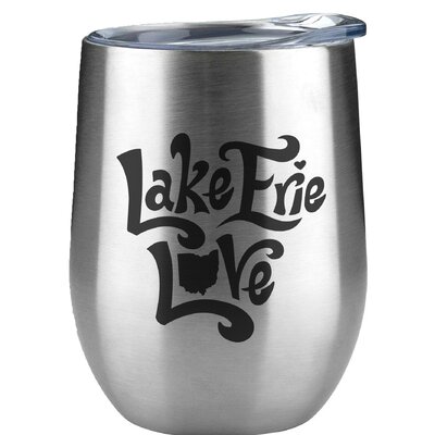 Lake Erie Love Engraved 12 oz Stainless Steel Wine Tumbler -  Sweetums Wall Decals, 3539-Black