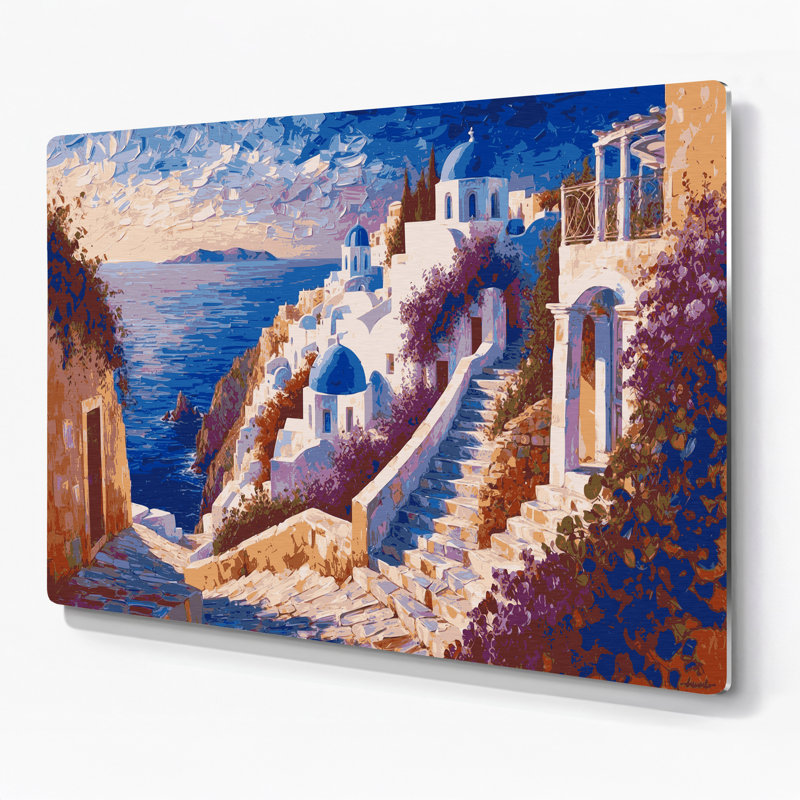 Villes, Grèce, Grèce, art mural en métal mauve, 8" H x 10" W
