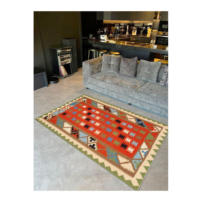 Tapis tissé multicolore lavable à la machine