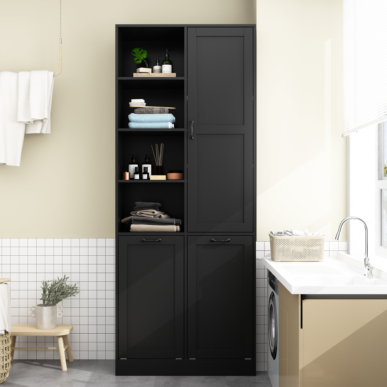 Rebrilliant Naotaka Freestanding Linen Cabinet | Wayfair