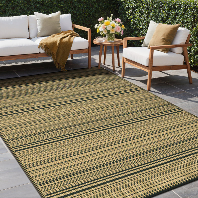 Striped Recycled P.E.T Area Rug, Rectangle 270 x 360 cm, Black/Brown