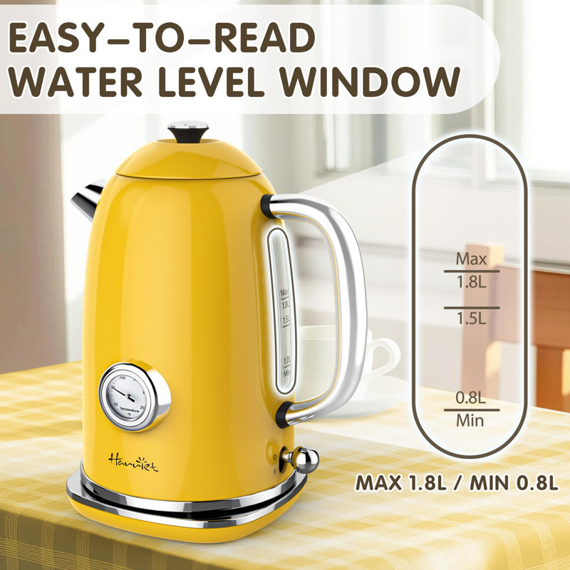 1.8L Hot Water Boiler Electric with Thermometer, Yellow