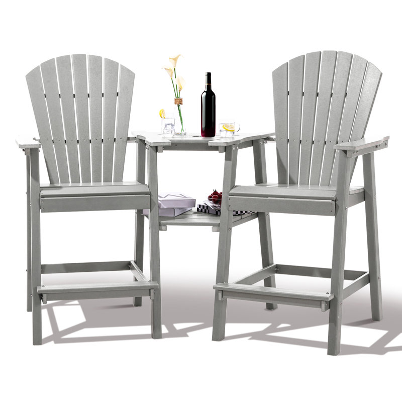 Maybeck 2-Piece Outdoor Adirondack Chair With Table, Light Gray