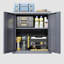Armoire de garage murale en gris, H 13,37 po, construction en acier, rangement flottant pour sous-sols, cuisines et entrepôts, tablettes amovibles, charnières faciles à installer