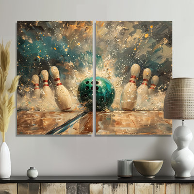 Green Bowling Ball Full Strike I - Art mural moderne sur toile 2 pièces