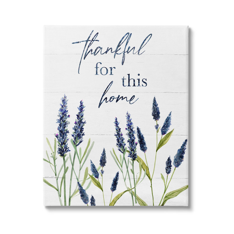 «Thankful for This Home Family Expression Blue Hyacinth Flowers» par Carol Robinson - Peinture, Toile tendue