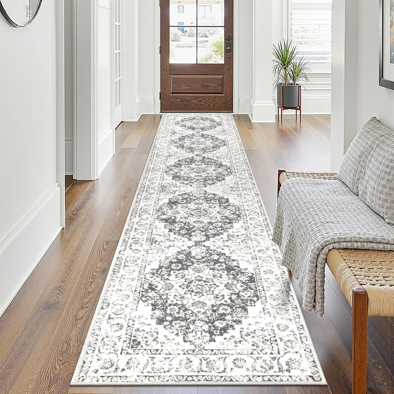 Area Rug, Beige/Gray, Runner 2' x 10'