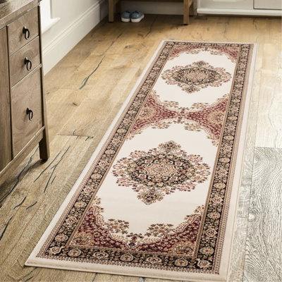 Tapis de couloir classique en polypropylène de luxe à 2 médaillons, 2 pi 7 po X 9 10 po Tapis d'entrée traditionnel pour animaux de compagnie