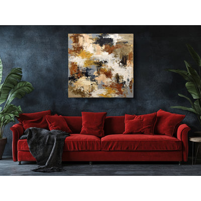 Art mural d'art abstrait sur toile, tons de terre abstraits, brun, or et blanc