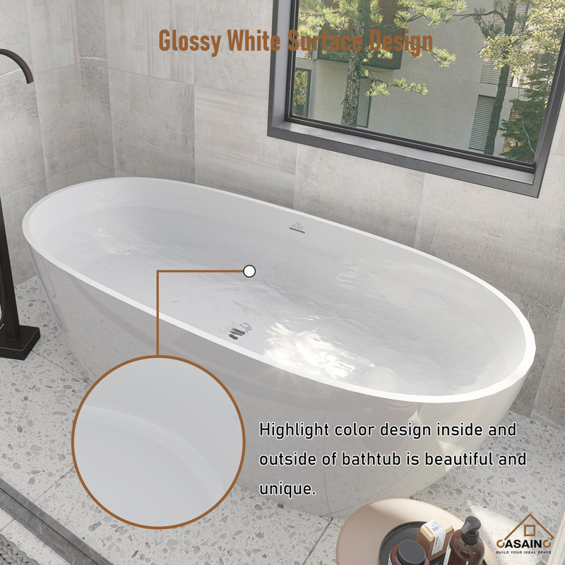 Baignoire autoportante à surface solide de 67 po x l 31 po avec robinet, Bronze