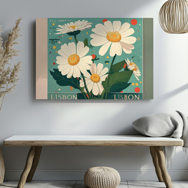 Wall Art Flower Market Lisbon Canvasretro Daisy, impression florale avec affiche de voyage sur toile prête à accrocher