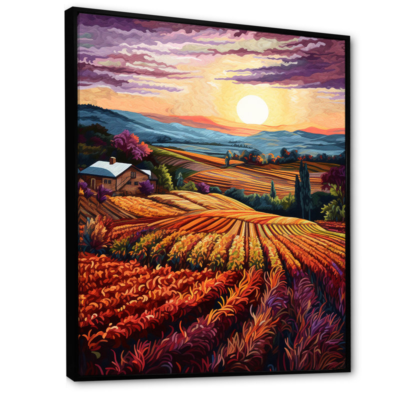 «Vineyard Sunset II», reproduction sur toile, H 32 po x l 16 po x P 1 po, Cadre flottant noir