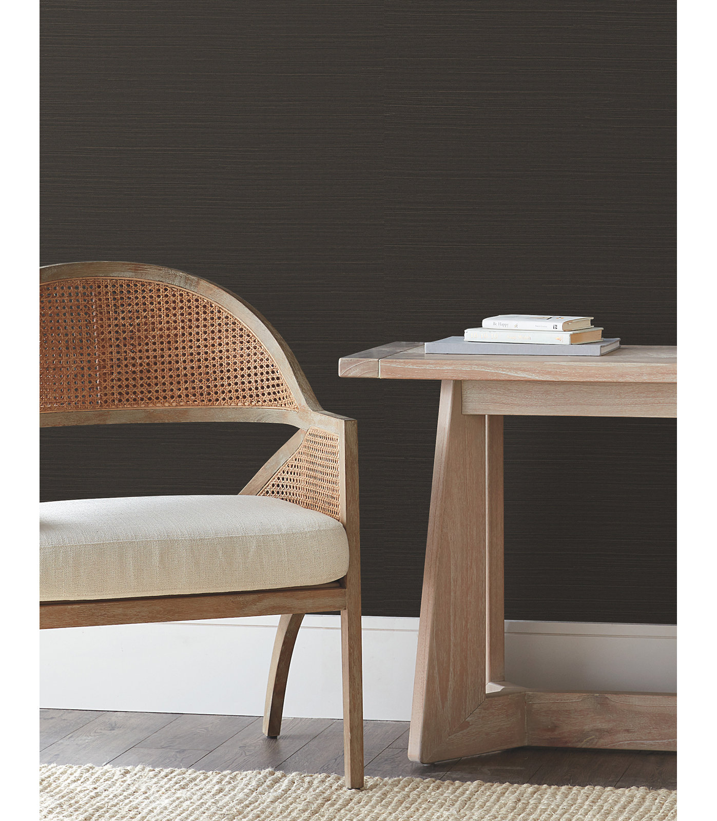 Natural Sisal Peel and Stick Grasscloth Wallpaper, Black