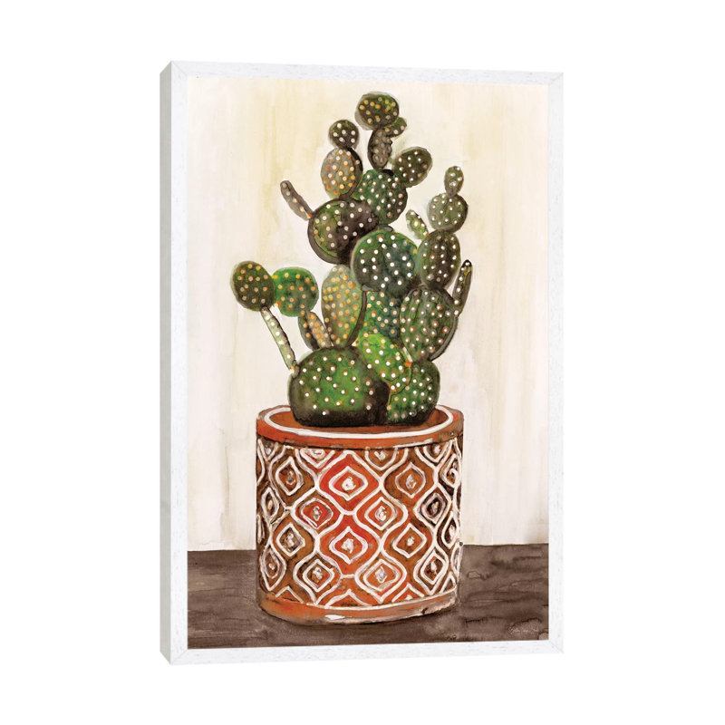 Potted Cactus I - Painting on Canvas, White Floater Framed, 66.04cm H x 45.72cm W x 3.81cm D