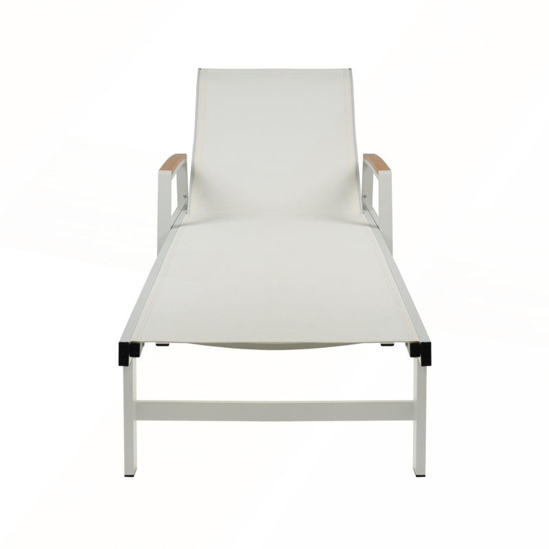 Lounge Chaise with Adjustable Headrest for Relaxation, White
