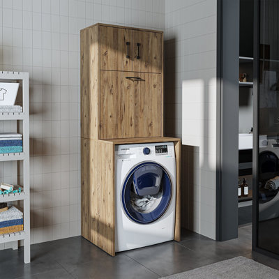 Roomart Luna Washing Machine Cabinet with Built In Laundry Basket and Storage Cupboards,